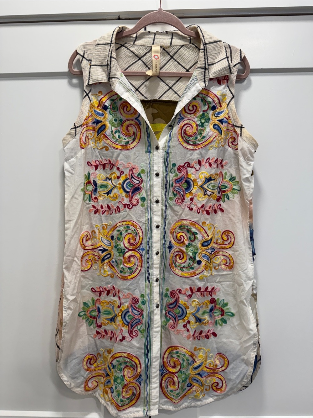 Anthropologie Cyrena Cream Sleeveless Embroidered Tunic boho dress